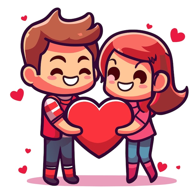 Cute valentine couple love hand drawn flat stylish mascot cartoon character drawing sticker