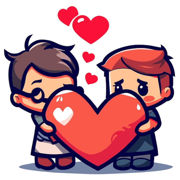 귀여운 발렌타인 커플 사랑 손으로 그려진 평평하고 세련된 마스코트 만화 캐릭터 그림 스티커