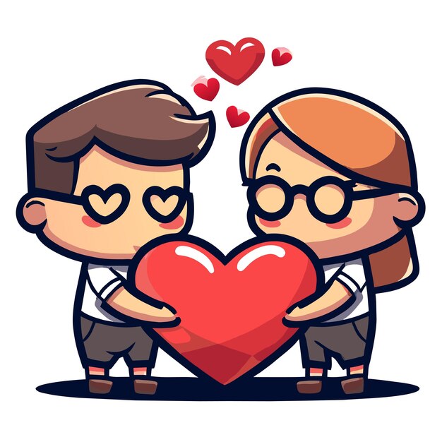 벡터 귀여운 발렌타인 커플 사랑 손으로 그려진 평평하고 세련된 마스코트 만화 캐릭터 그림 스티커
