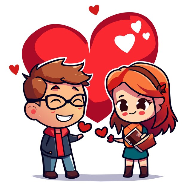 Cute valentine couple love hand drawn flat stylish mascot cartoon character drawing sticker