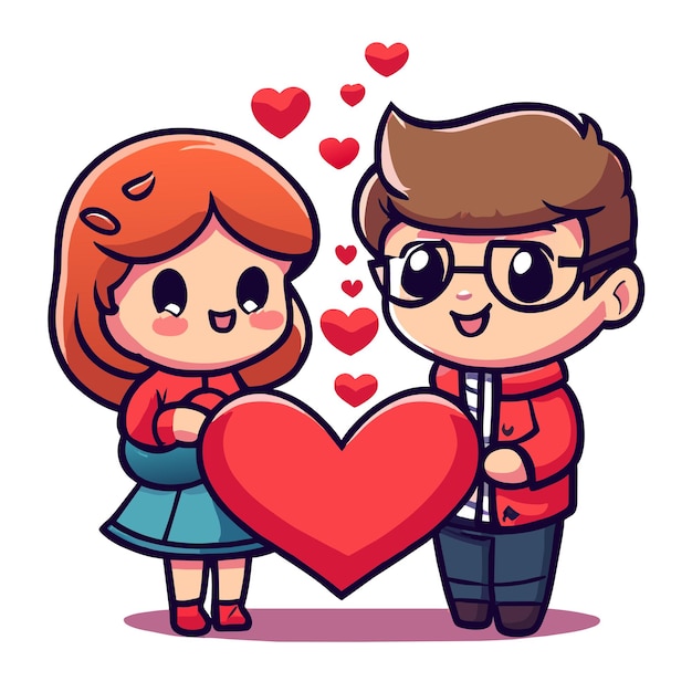 Cute valentine couple love hand drawn flat stylish mascot cartoon character drawing sticker