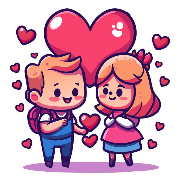 Cute valentine couple love hand drawn flat stylish mascot cartoon character drawing sticker