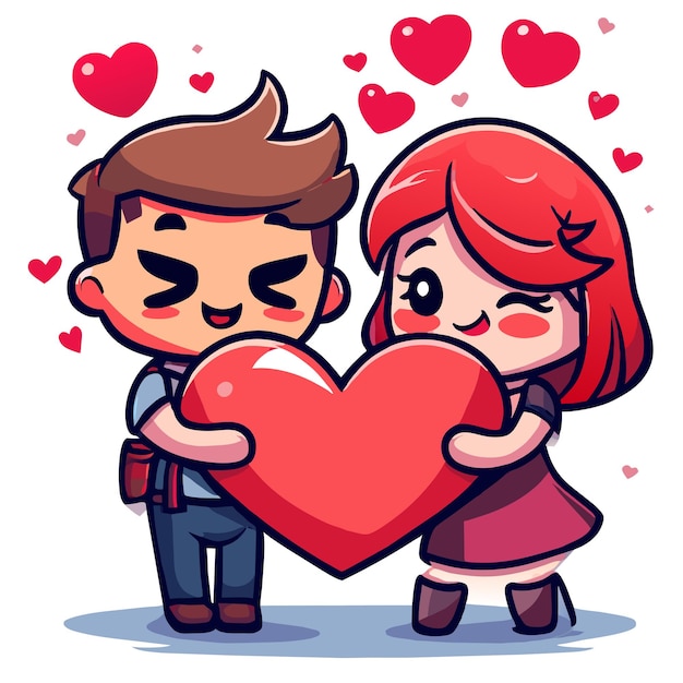 Cute valentine couple love hand drawn flat stylish mascot cartoon character drawing sticker