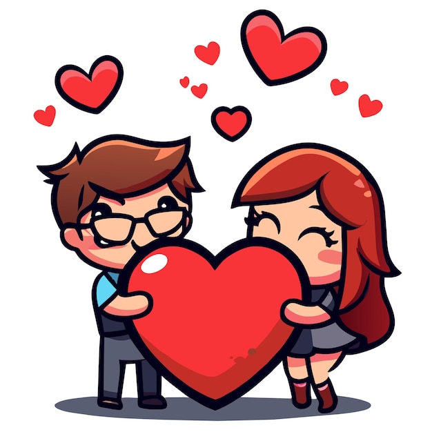 Cute valentine couple love hand drawn flat stylish mascot cartoon character drawing sticker