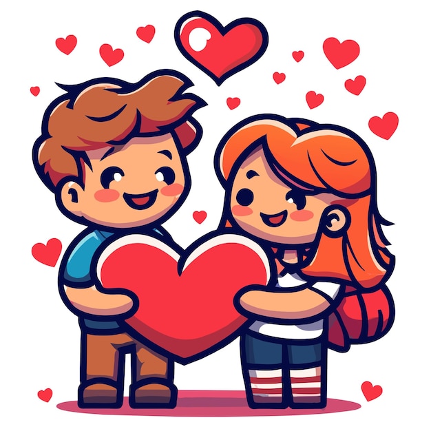 Cute valentine couple love hand drawn flat stylish mascot cartoon character drawing sticker