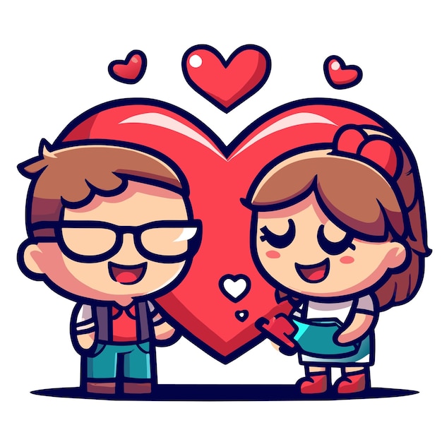 Cute valentine couple love hand drawn flat stylish mascot cartoon character drawing sticker