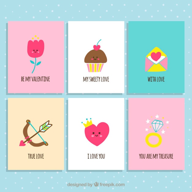 Vector cute valentine day cards collection