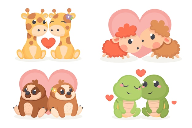 Vector cute valentine's day animal couple set