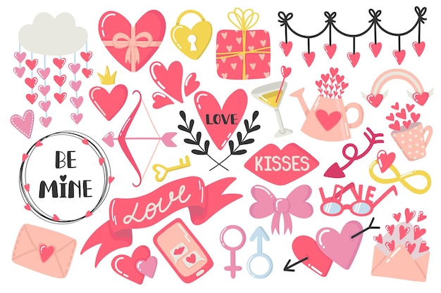 Cute valentine's day doodles set