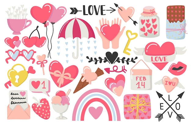 Cute valentine's day doodles set