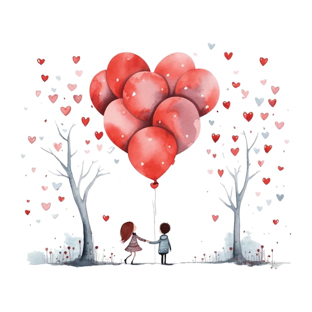 Cute Valentine's Day postcard illustration on white background Generative Ai