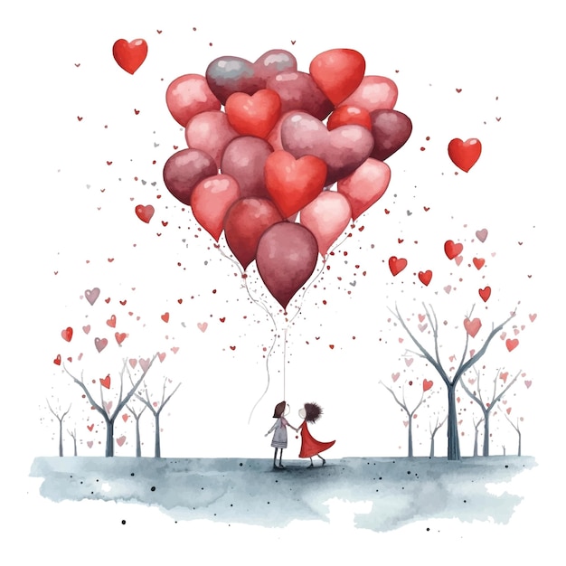 Cute Valentine's Day postcard illustration on white background Generative Ai