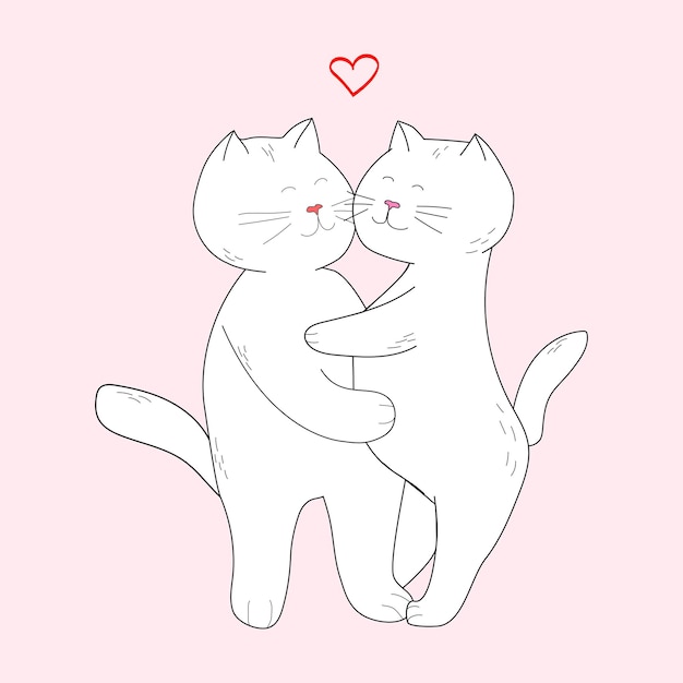 Cute valentines card with cats. Vecctor illustration