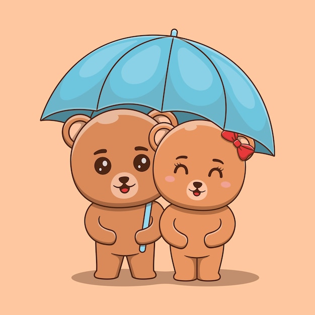 우산을 든 귀여운 발렌타인 곰