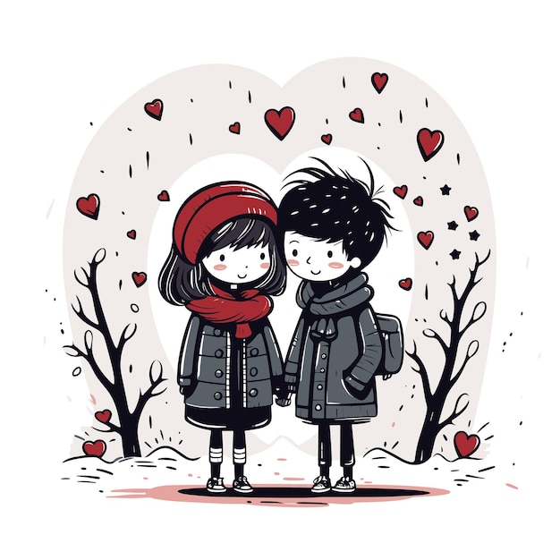 cute Valentines day couple wedding couple doodle art