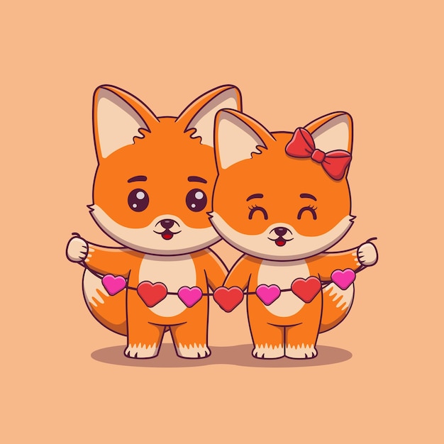 Vector cute valentines day fox couple holding hearts garland