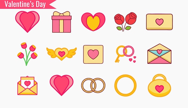 Cute Valentines Day Icons Set for Design