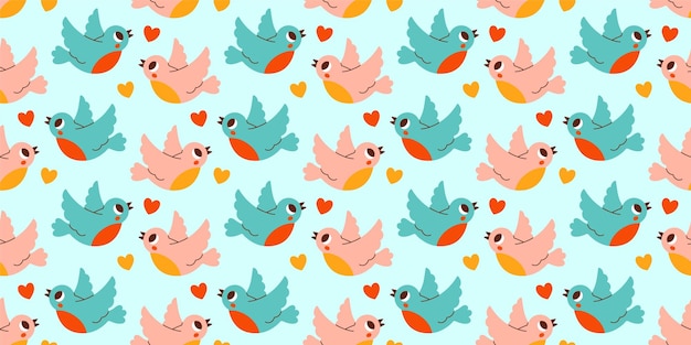 Cute Valentines day seamless pattern Love birds Vector illustrations for valentines day stickers