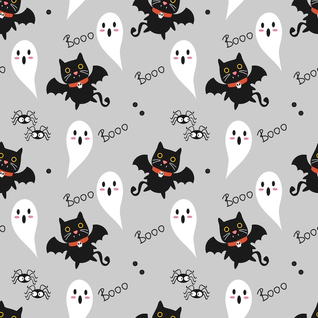 Cute vampire cat seamless pattern