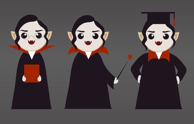 Vector cute vampire girls in educational setting