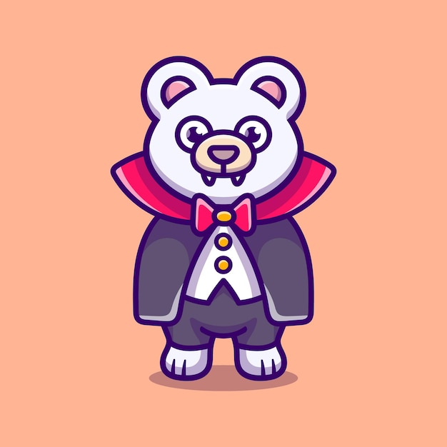 Cute vampire polar bear cartoon illustration