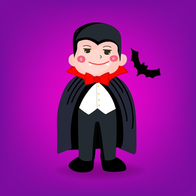 Vettore simpatico vampiro con pipistrello halloween characterx9