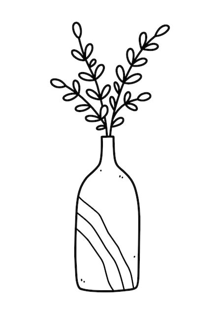 Vector cute vase with branches in doodle style