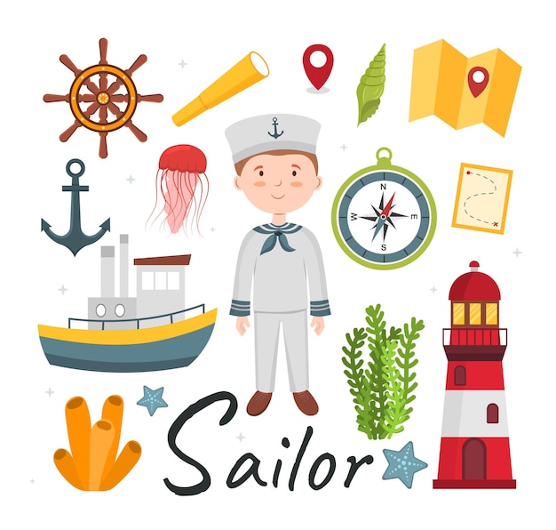Cute vector alphabet profession letter s  sailor vector illustration