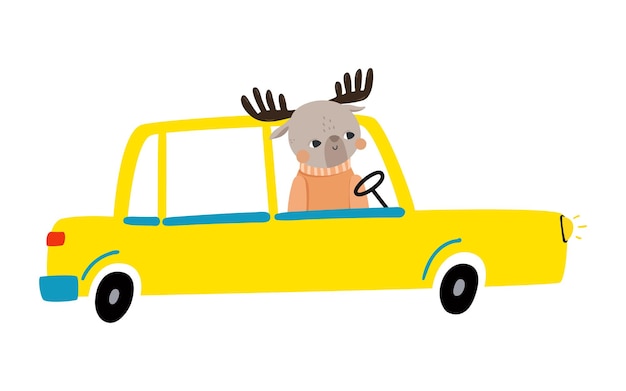 Cute vector animals in funny colored cars Animal driver pets in car