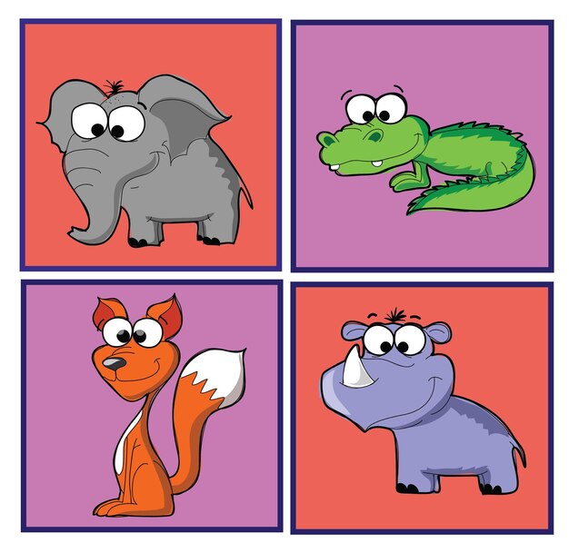 cute vector animals set