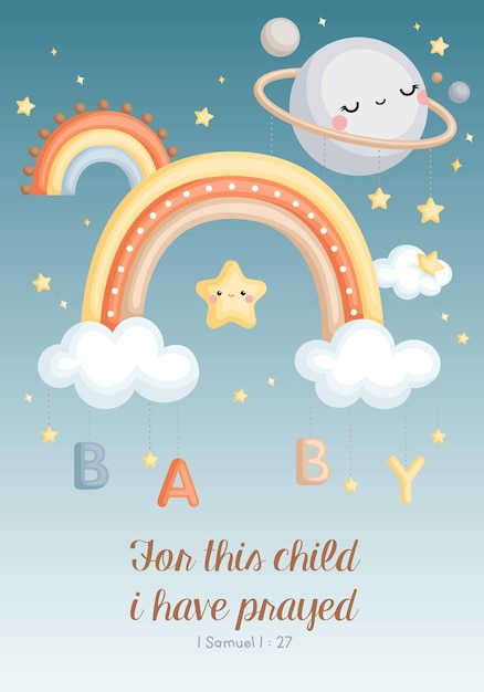 A Cute Vector of Baby Boy with Rainbow Sky Quote Card