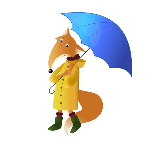 Cute vector cartoon fox with umbrella