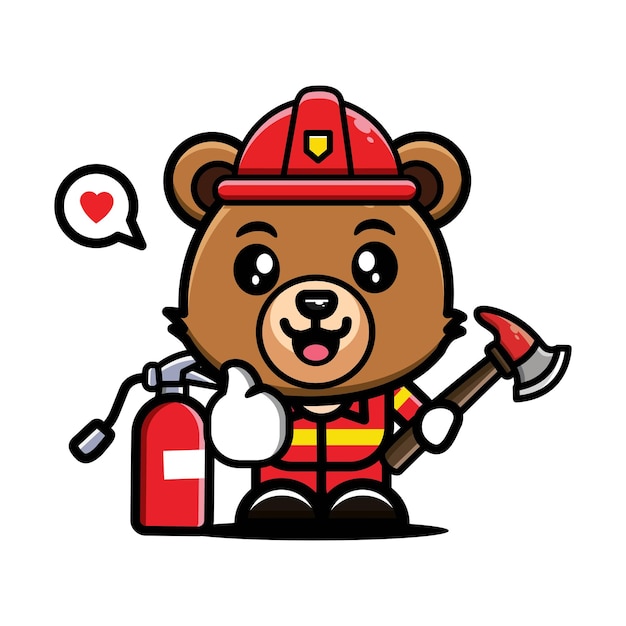 Cute vector character design illustration of a firefighter profession bear