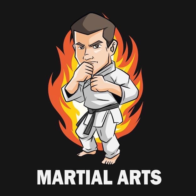 Вектор Симпатичный векторный персонаж иллюстрация для обучения каратэ плаката боевых искусств
