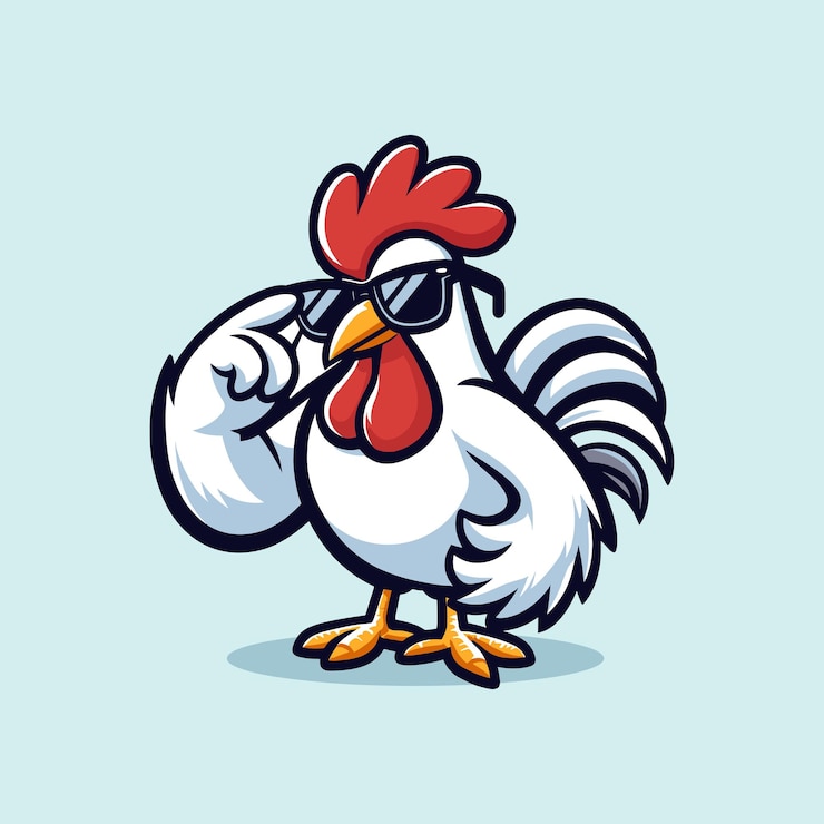 Vector cute vector chicken rooster mascot wear a glass