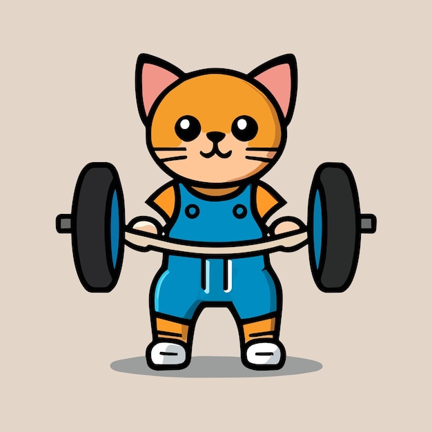 Cute vector design of a cat exercising lifting weights flat cartoon design