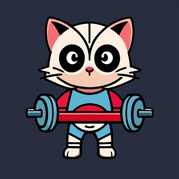 Cute vector design of a cat exercising lifting weights flat cartoon design