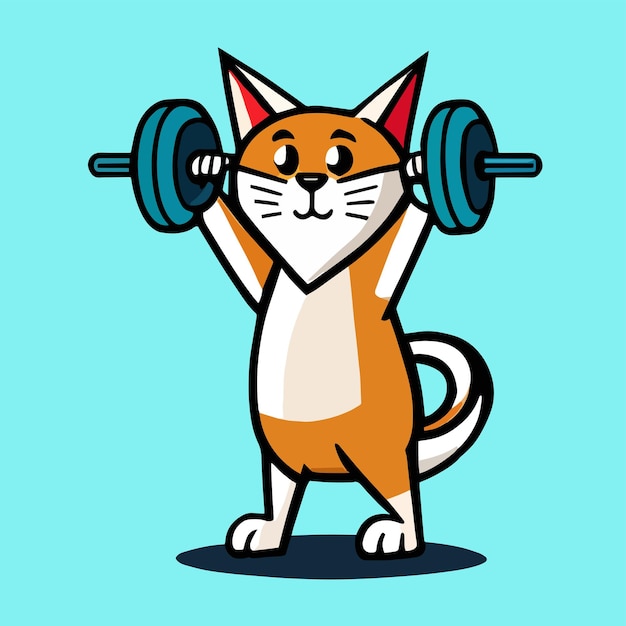 Cute vector design of a cat exercising lifting weights flat cartoon design