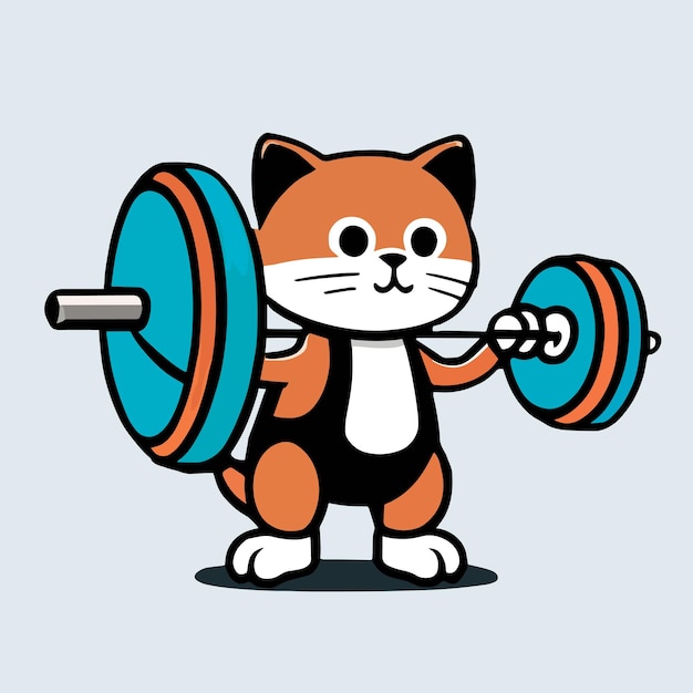 Cute vector design of a cat exercising lifting weights flat cartoon design