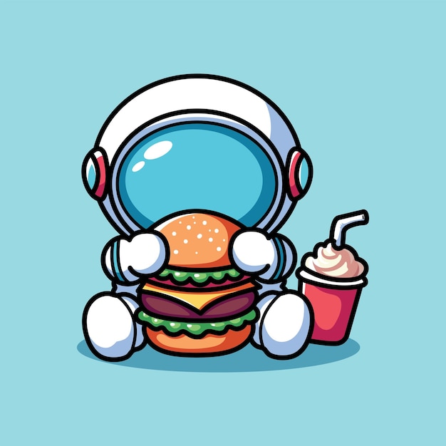 Vector cute vector design illustration of astronaut burger