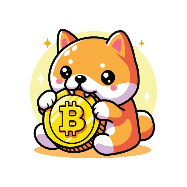 ベクトル シバ・イヌ (shiba inu) とビットコイン (bitcoin) のベクトルデザイン