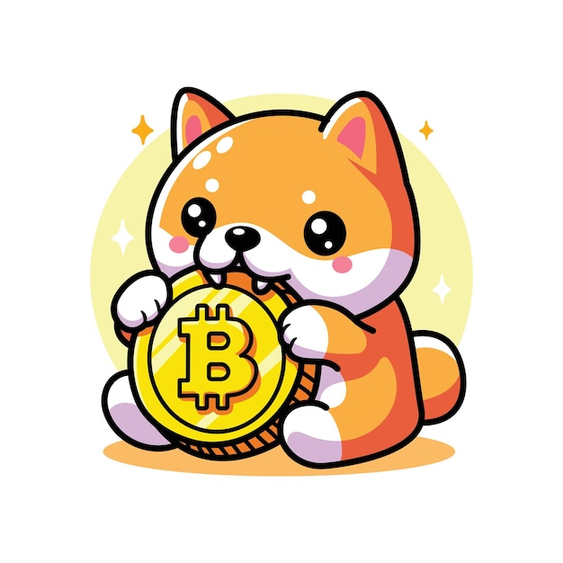 Vettore carina illustrazione di progettazione vettoriale di shiba inu e bitcoin