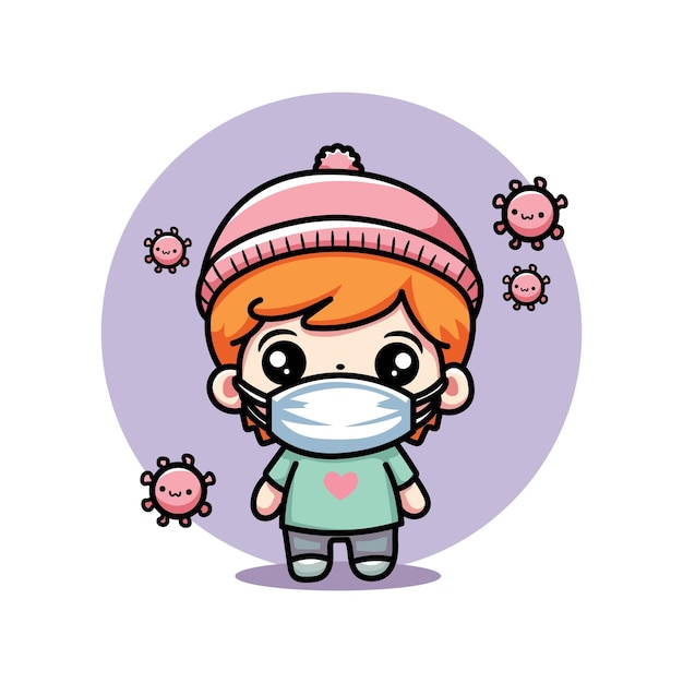 cute vector design illustration of a sick child