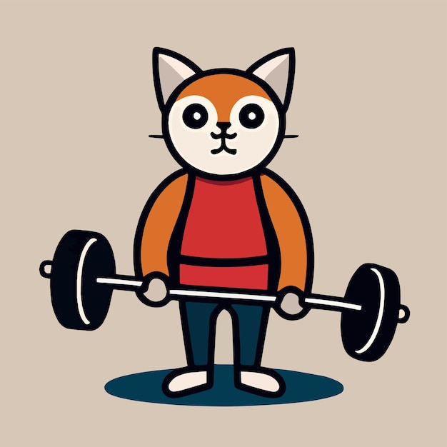 ウェイト トレーニング フラット漫画デザインを行使する猫のかわいいベクター デザイン