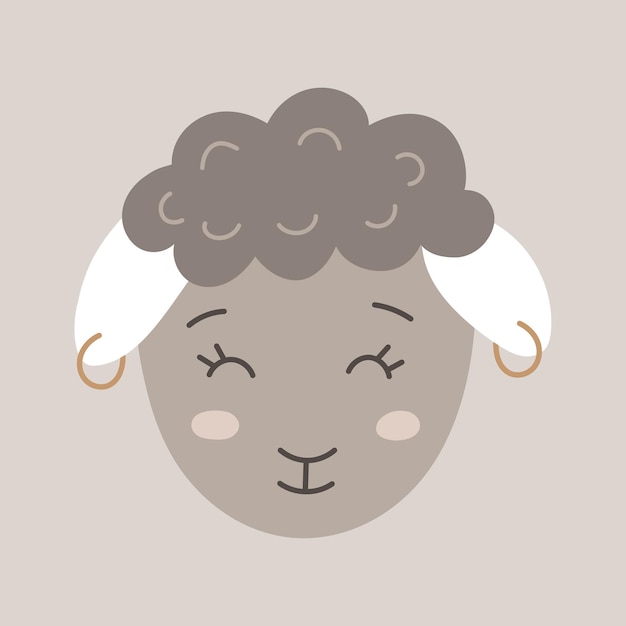 ベクトル イヤリングを持つかわいいベクトル女の子羊、子供のための落書き子羊のアイコン、農場の動物のイラスト