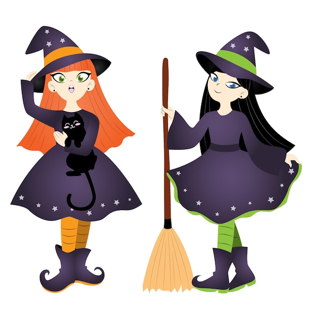 Cute vector halloween witches