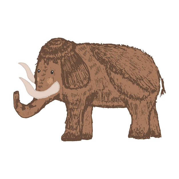 Vector cute vector hand drawn sketch of brown wild mammoth