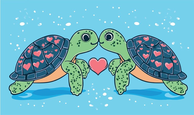 Vector cute vector icon of two turtles touching noses