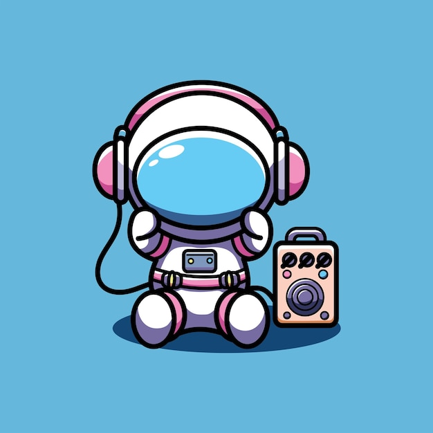 cute vector illustration of an astronaut listening to music