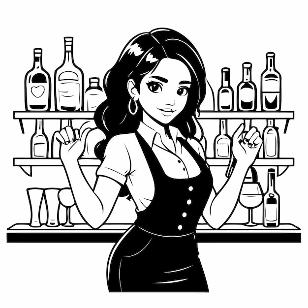 Vector cute vector illustration bartender hand drawn for kids coloring page